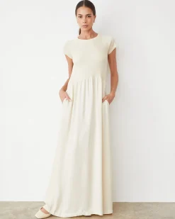 MONROW Mix Media Maxi Dress OFFWHITE Flash Sale